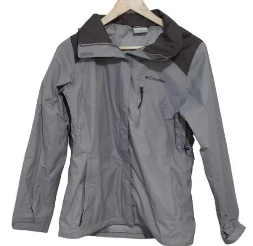 Columbia Womens  Puddletown Hooded Omni-Tech Waterproof Rain Jacket Gray Size S