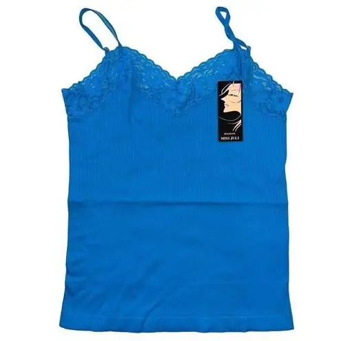 Miss Juli Womens Lace Trim Camisole Cami Blue Seamless Spaghetti Strap Tank Top Size M