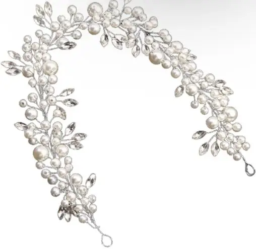 Boutique Headband Wedding Pearl Bridal Headdress Pearl Headpiece Rhinestone Leaf