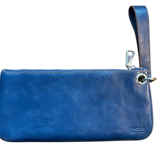 HOBO International Vida leather Wristlet Clutch Blue Wallet Bag Small Purse
