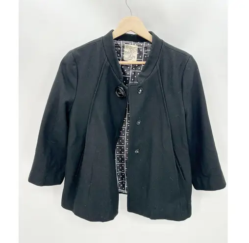 Tulle Jacket Women MEDIUM Black Button Snap Front Long Sleeve Wool Blend Black