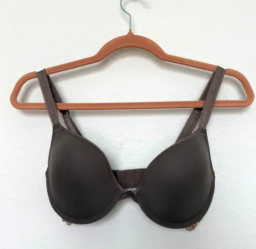 Wacoal Womens Bra Size 32DD Brown Full Coverage Underwire Embroidered T-Shirt