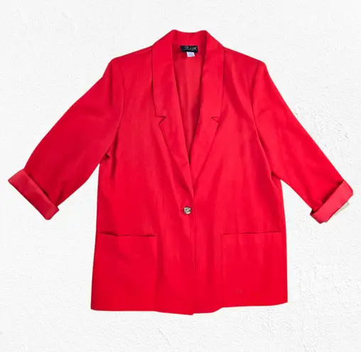 1980s Vintage Red Oversized Single Button Power Suit Jacket Blazer Size 14