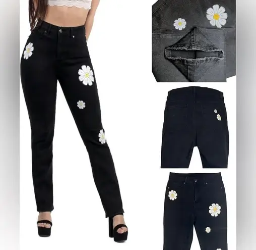 Legend Straight Leg Classic High Rise Denim Pants with Daisy Floral Design Multi Size 31
