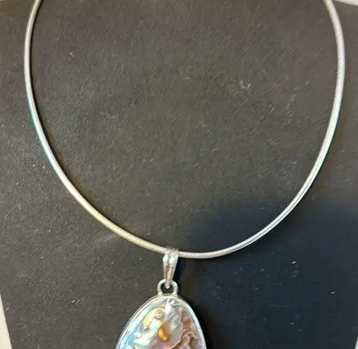 18 inch abalone platinum over sterling silver large pendant on Omega necklace..