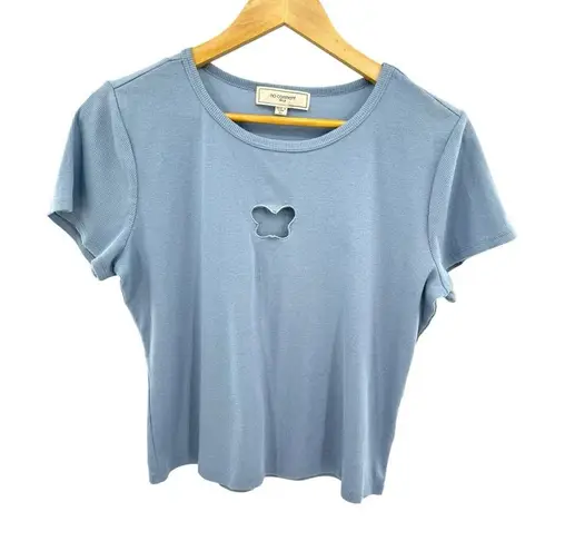 No Comment Womens Blue Ribbed Short Sleeve Pullover Top Juniors XL Y2K 90's Size undefined