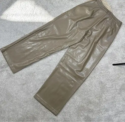 Noli NWT  Pleat Detailing Faux Leather Trousers Wide Leg Hi-Rise Medium Brown 10