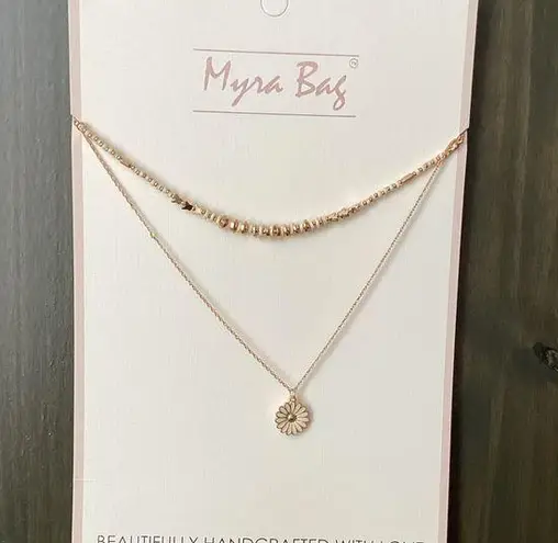 NWT Myra Bag Gold Layered Necklace with Delicate Chains & flower charm