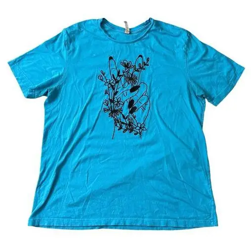 Handmade Witchy Peace Sign Wildflowers Boho Blue T