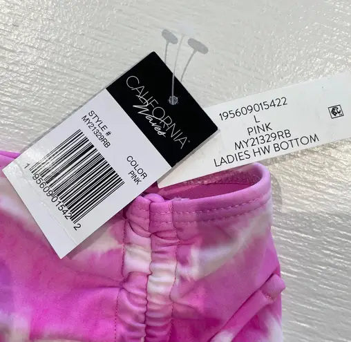 California Waves New Tie Dye High Waisted Bikini Swim Bottoms Pink