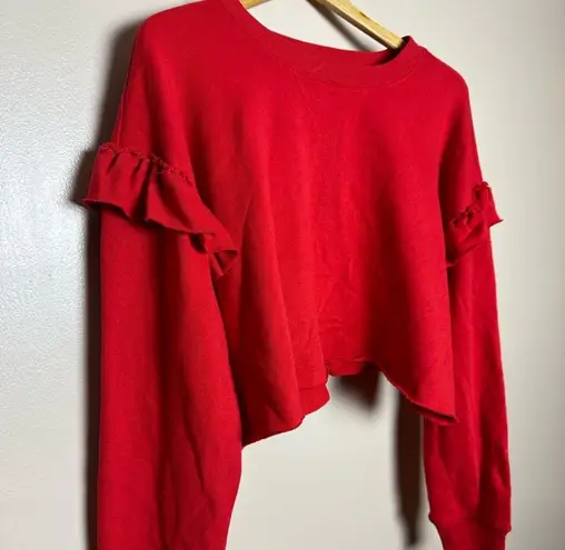 Revamped CLEARANCE! Red Boutique Ruffle Shoulder Crop Sweatshirt Size M NWT