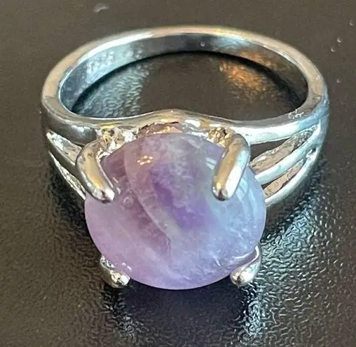 Amethyst Round purple S925 silver ring size 7.5