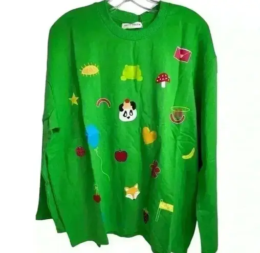 ASOS “Native Youth” Oversized Green Sweatshirt Fox Panda Embroidery Adult Small