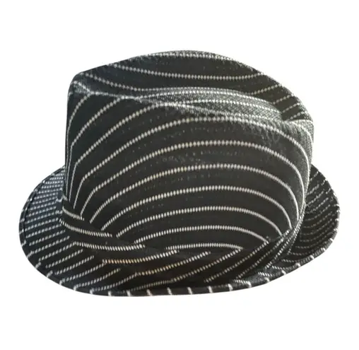 EUC Black and white pinstripe woven fedora hat, one size