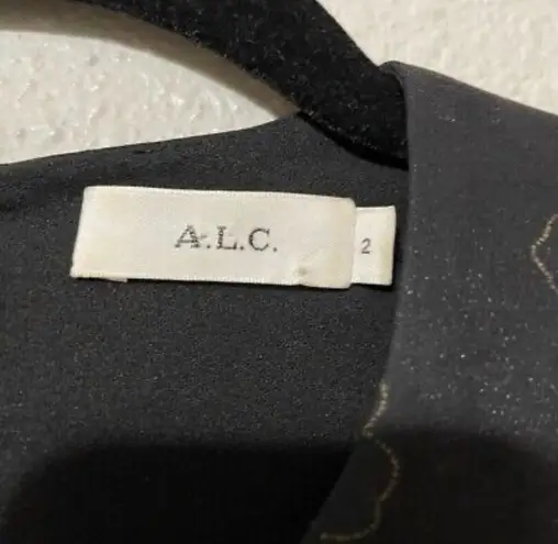 A.L.C. Annaleigh Black Silk Ruffle Floral Yoke Top Blouse