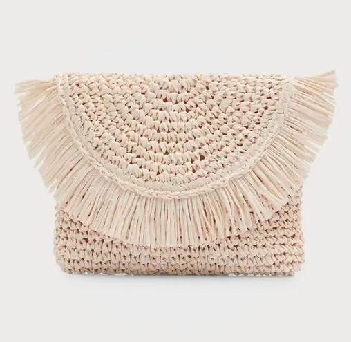 NWT BTB Los Angeles Riley Fringe Straw Clutch (Sold at Neiman