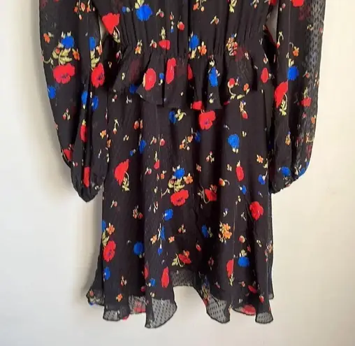 The Kooples Paris Black Daydream Flowers Silk Mini Dress Size 0