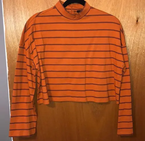 Forever 21 Striped Long Sleeve Cropped Shirt Orange Size M