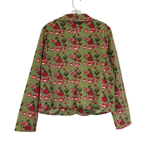 Vintage Inspired Rose Floral Green Corduroy Blazer Jacket Sz M Retro Girl Boss Size M