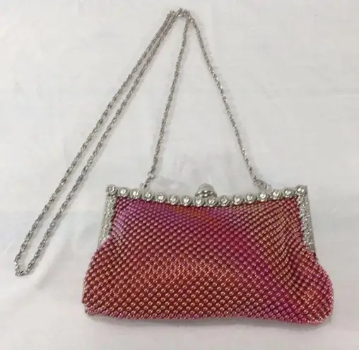 JNB Metal Mesh Evening Bag & Removable Chain, Red