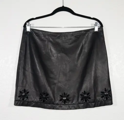 Red Valentino Black Jeweled Leather Skirt Size 44 / 8