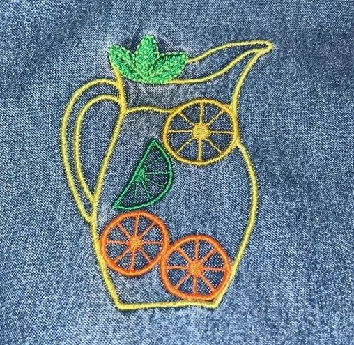 Vintage CB Casuals Maxi Jean Skirt Citrus Appliqués Size PL