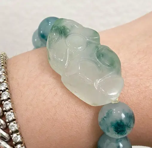 Handmade Pi Xiu Green Chalcedony Beads Natural Gemstone Lucky Bracelet One Size