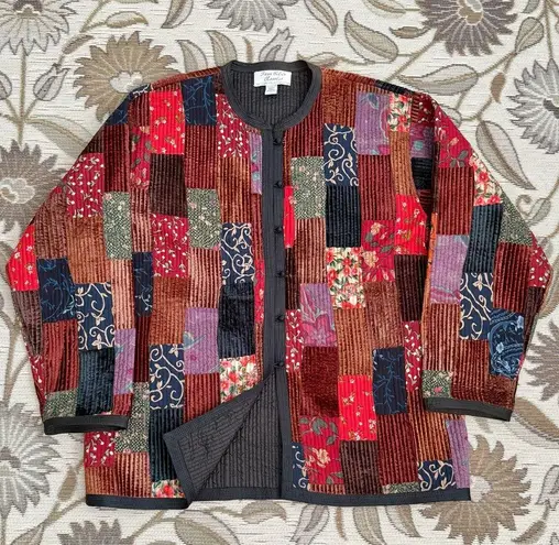 Vintage Sam Hilu’s Patchwork Quilted Jacket Coat Floral Velvet Boho L Large Red