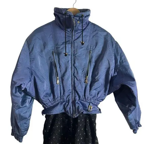 Bogner Vintage Blue Black Jacquard Nylon Ski Snow Jumpsuit Size 8