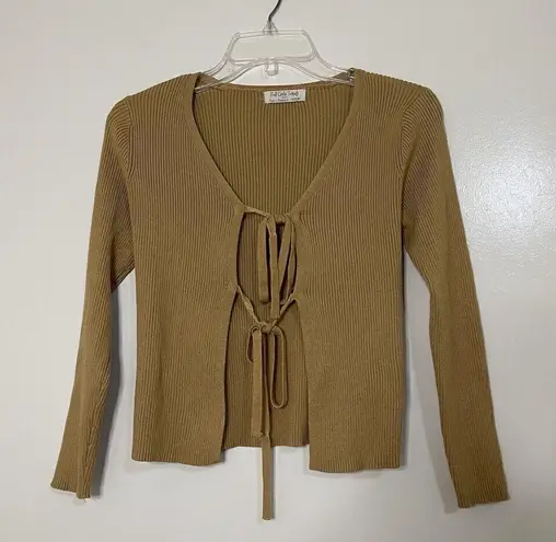 Full Circle Trends double tie front ribbed cardigan tan brown size medium