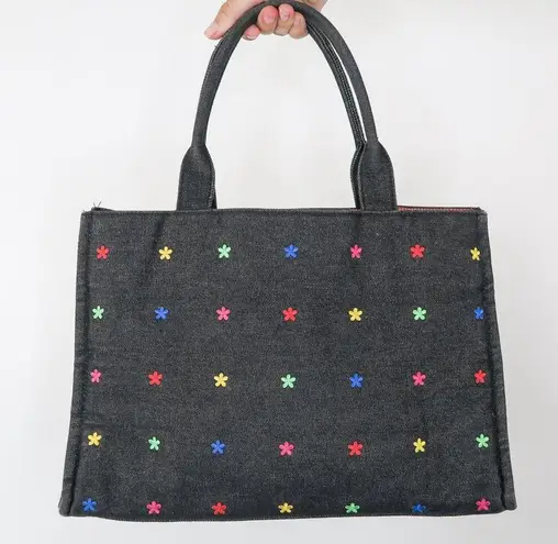 Preston & York Vintage 90s Denim Embroidered Flower Tote Bag Purse