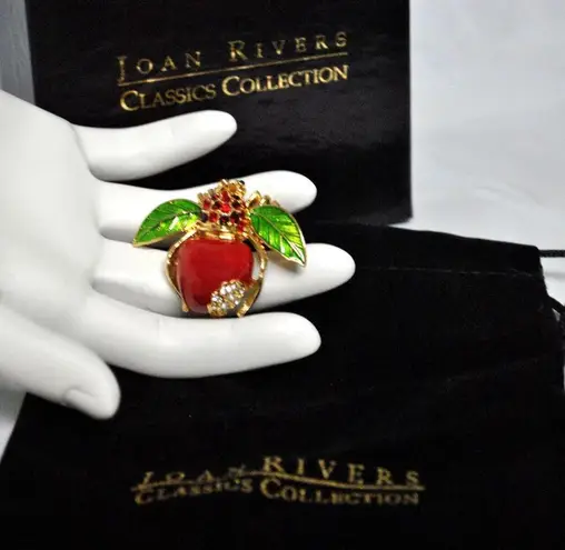 Joan Rivers NEW  Big Red APPLE BEE PIN Bug Brooch Pave Crystal Rhinestones Enamel