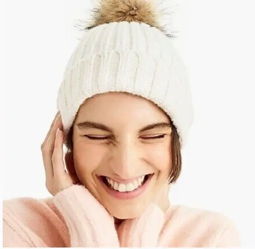 J.Crew  Ribbed beanie with faux-fur pom-pom