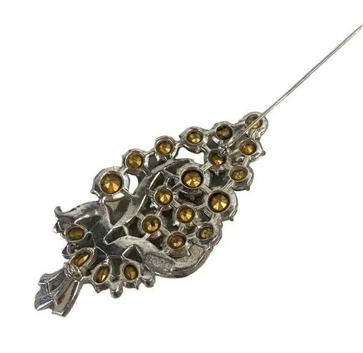 Vintage Rare Staret 1940s 3.75" Silvertone Rhinestone Grape Brooch Silver