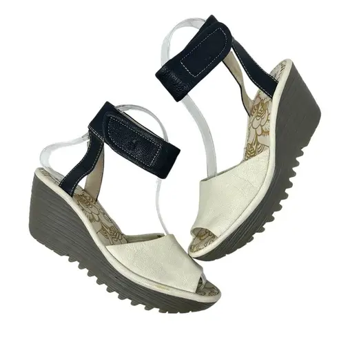 Fly London FLY London Yula Wedge Pump Sandals Off White / Black Size 36 US 5.5 - 6