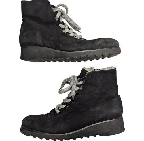 Ron White Black Suede Faux Fur Lined Lace