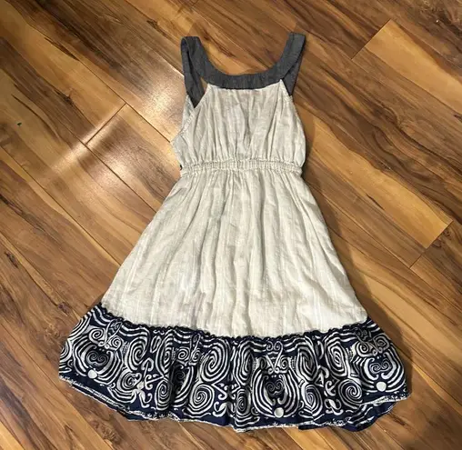 I Love H81 Cute Blue/Ivory Lined ButtonUp Women’s Dress With Pockets Medium