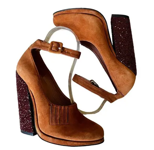 Robert Clergerie Opening Ceremony Suede Glitter Pump Brown Size 6