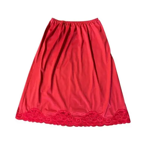 Vanity Fair Vintage Half Slip Red Nylon Lace Trim Womens M 26" USA