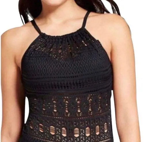 Aqua Green Crochet One Piece High Neck Swimsuit Black XL NWOT Padded Cups