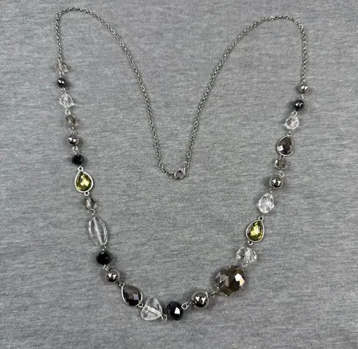 Faceted Faux Gemstone Beaded Necklace with Silver Tone Chain & Lobster Clasp