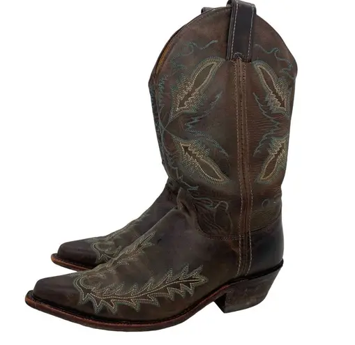 Justin Boots Justin Western Distressed Leather Cowgirl Boots Womens Turquoise Embroidered