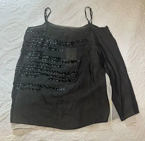 Robert Rodriguez Split Hem Layered Sheer Cami. Black and White. Size: 6.