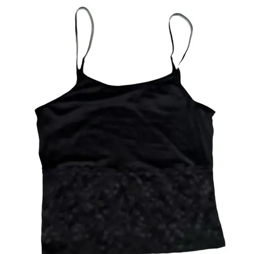 None Vintage Silky Black Lace Sleeveless Spaghetti Strap Undershirt Top Small