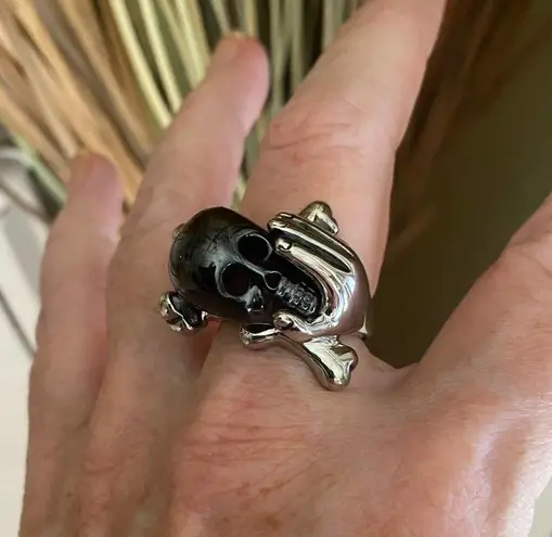 Black Skull In Hand IP Black Stainless Steel Ring With Epoxy Size 10