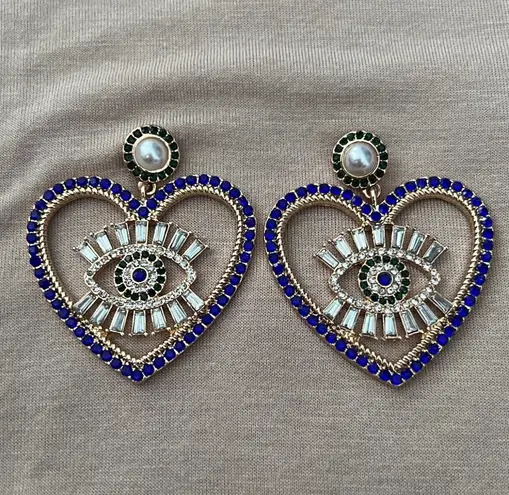 Heart Rhinestone Drop Earrings Multiple