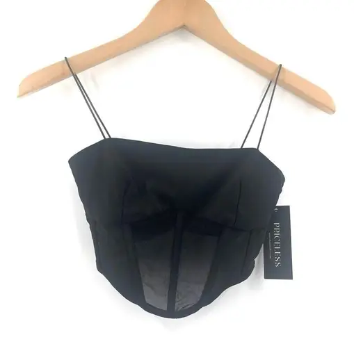PRICELESS Bustier Size Small Can’t Resist Black NWT Boning Sexy Sheer Mesh Crop
