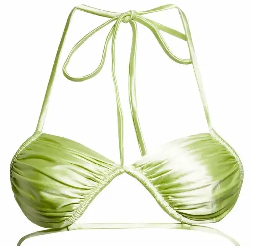 ISA BOULDER Sculpture Satin Bikini Top Pale Green S NWT