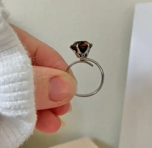 Round Chocolate Stone & Silver Ring “Bronya” Citrine Smokey Quartz Glass Boho Jewelry Brown