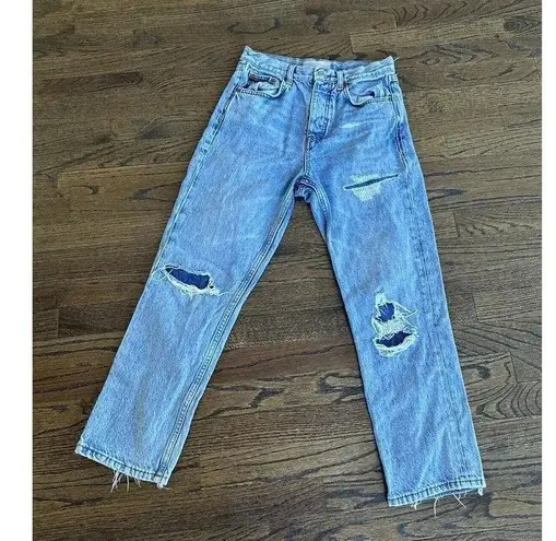Topshop  Women’s Distressed Straight Leg Editor Button Fly Jeans Size 26 L0568